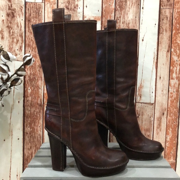 Frye Shoes - Frye Victoria mid sexy heeled dark Cognac boots